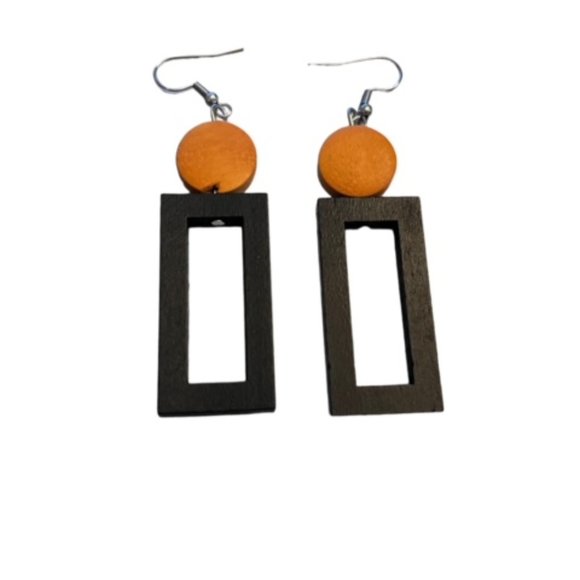 Wood Earring Rectangle dangle - Picture 2 of 2